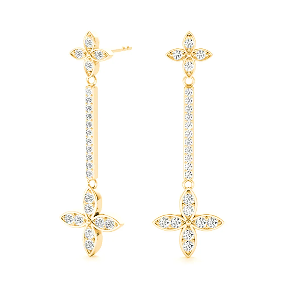0.40 ctw Diamond Linear Drop Flower Earrings