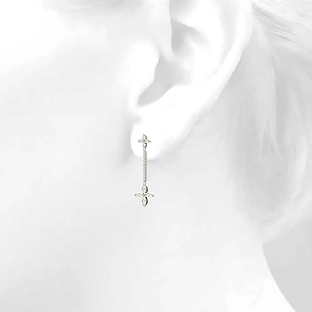 0.40 ctw Diamond Linear Drop Flower Earrings