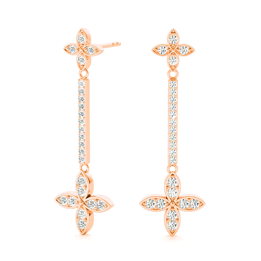 0.40 ctw Diamond Linear Drop Flower Earrings
