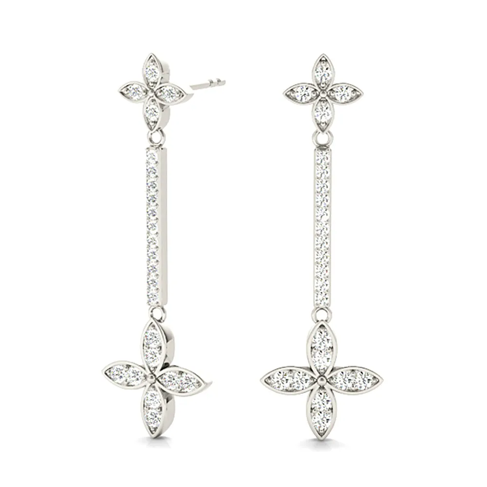 0.40 ctw Diamond Linear Drop Flower Earrings