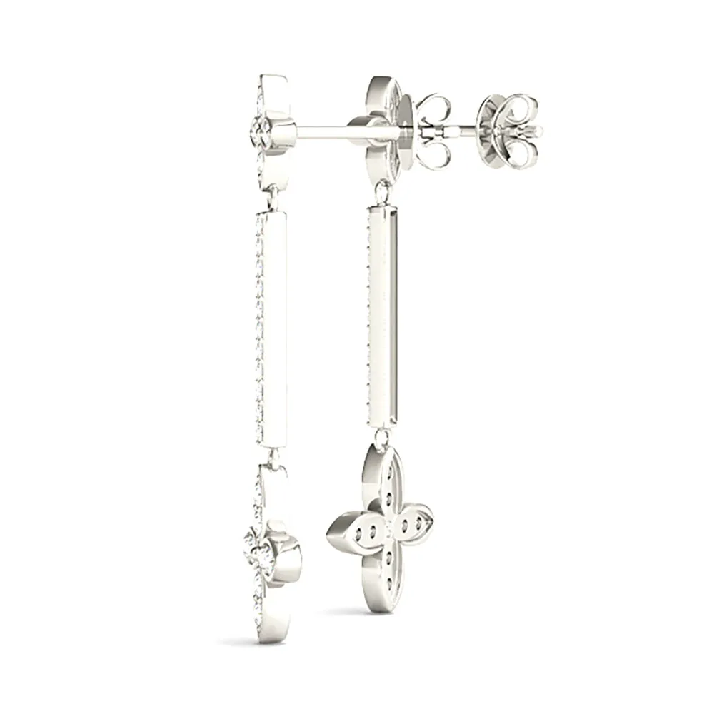0.40 ctw Diamond Linear Drop Flower Earrings