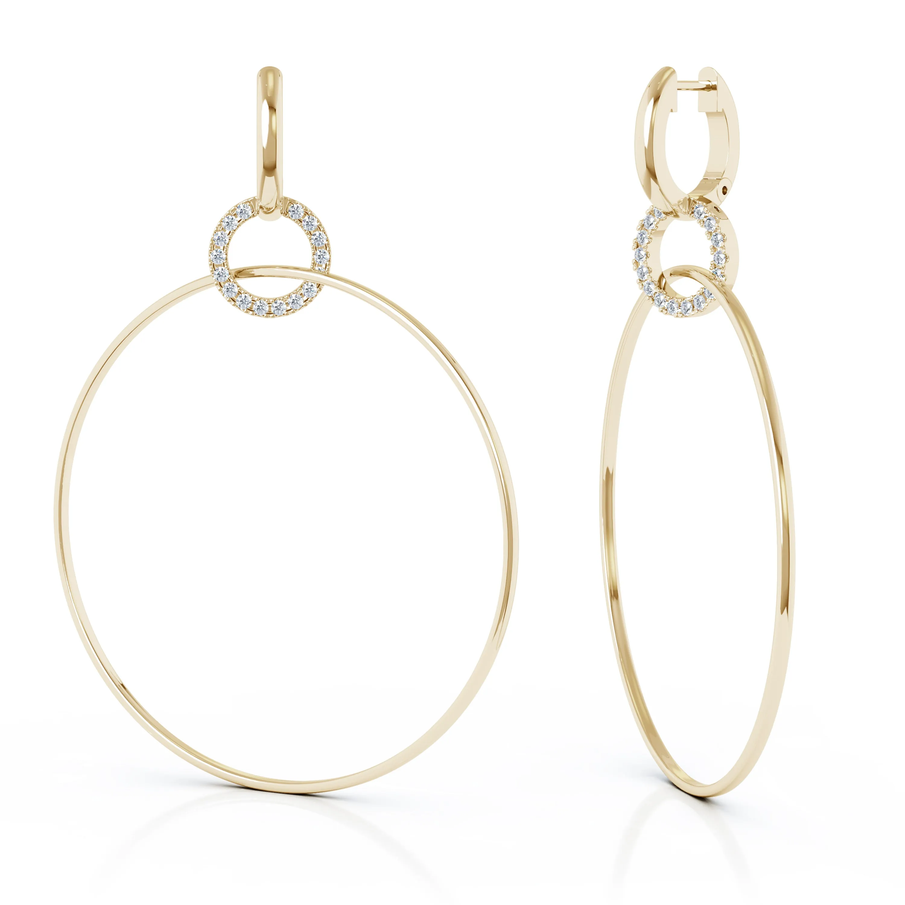 0.40Ct Diamond 70MM Three Hoop Dangle Earrings in 14K Gold
