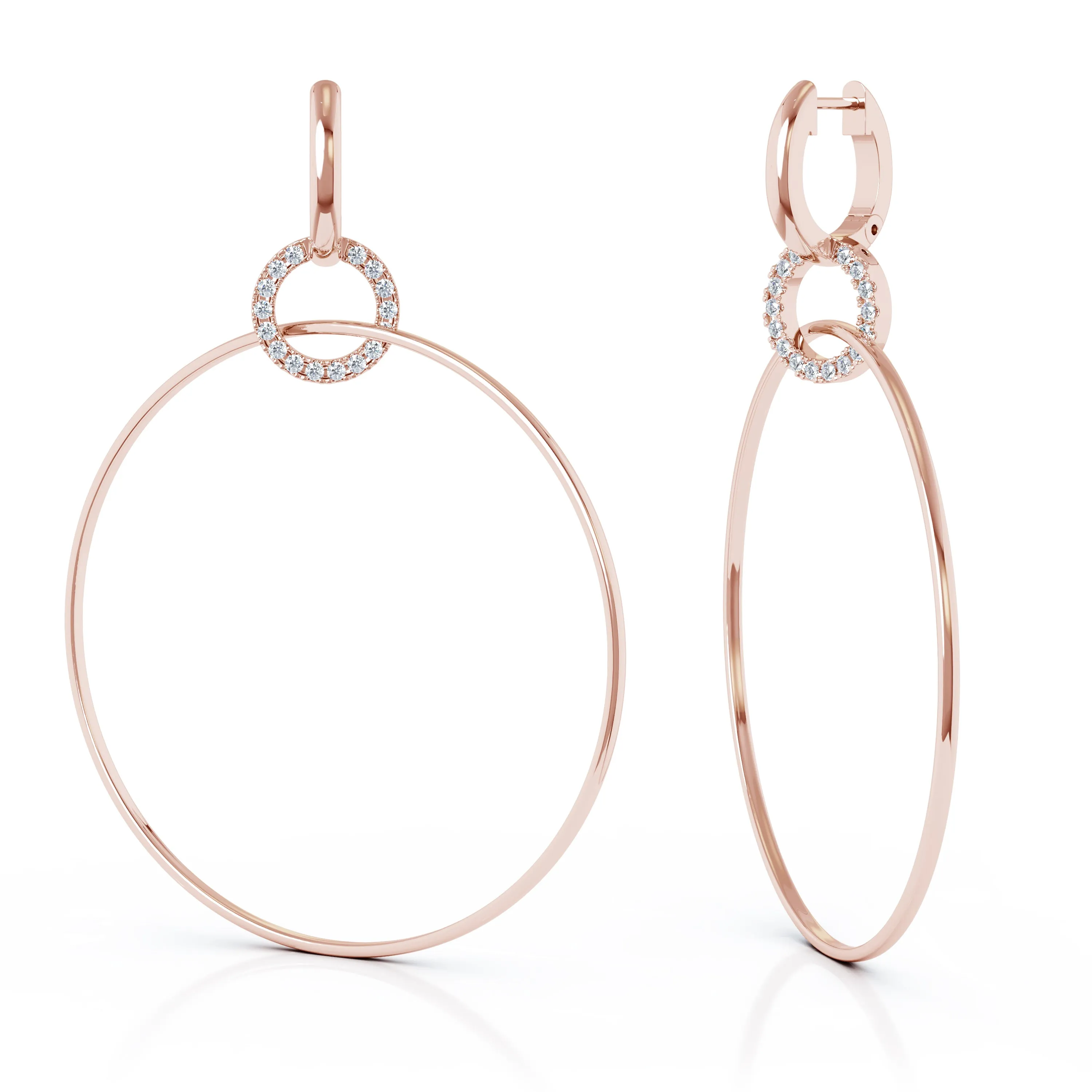 0.40Ct Diamond 70MM Three Hoop Dangle Earrings in 14K Gold
