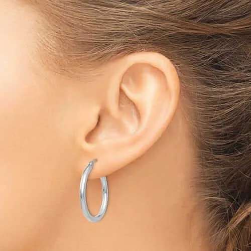 10k White Gold Polished 2.5MM Round Hoop Earrings