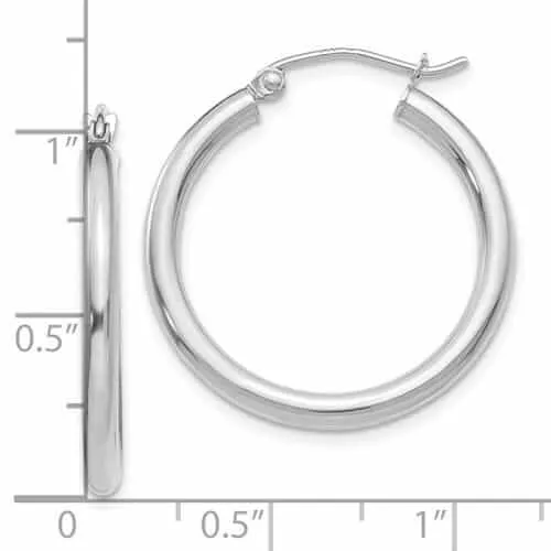 10k White Gold Polished 2.5MM Round Hoop Earrings