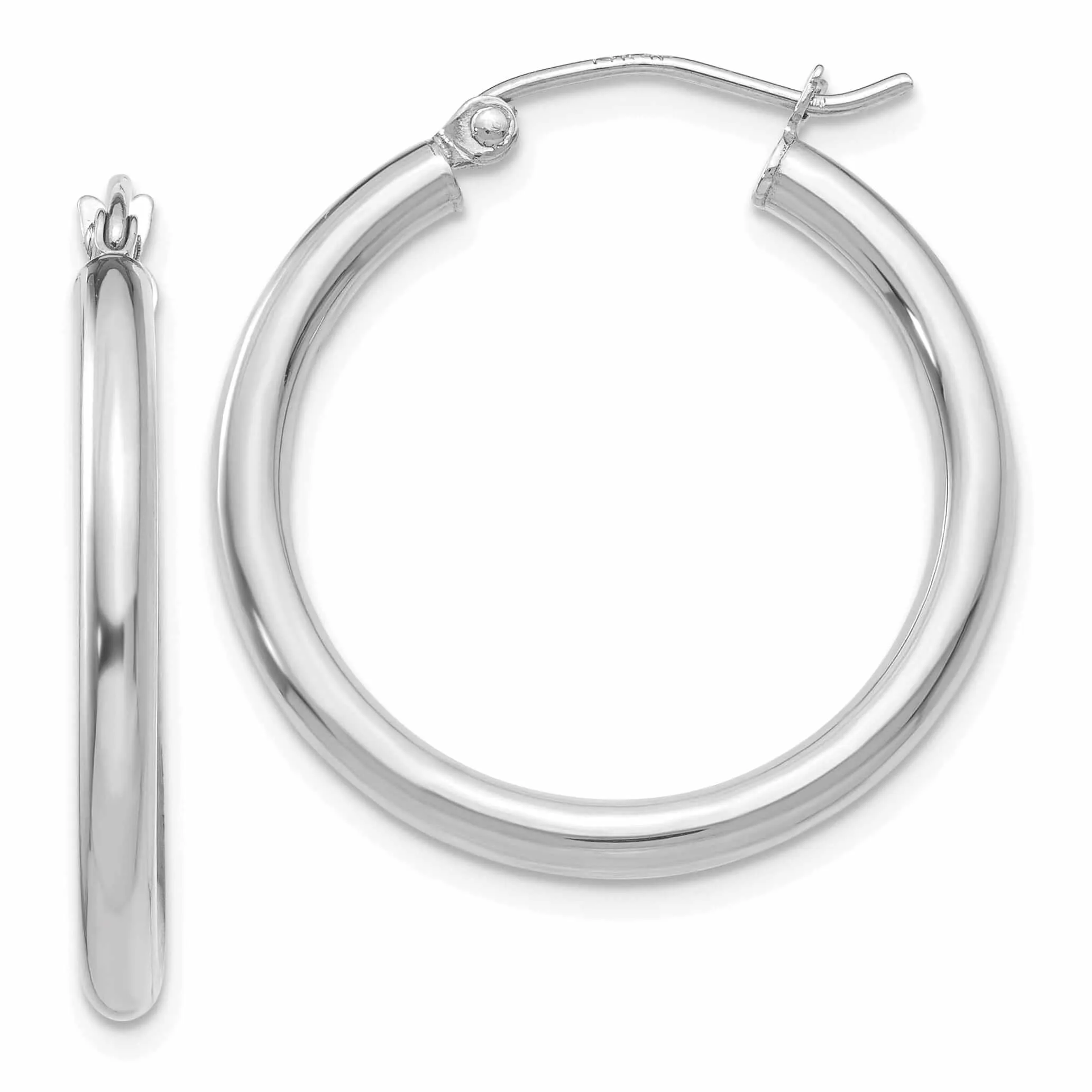 10k White Gold Polished 2.5MM Round Hoop Earrings