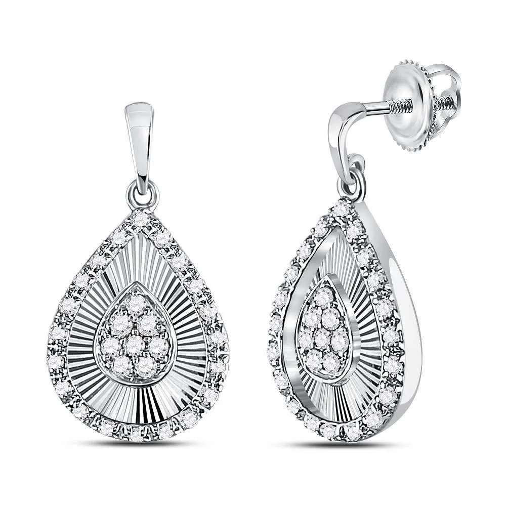 10K White Gold Round Diamond Teardrop Dangle Earrings 1/3 Cttw