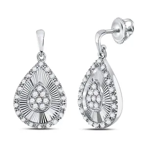 10K White Gold Round Diamond Teardrop Dangle Earrings 1/3 Cttw