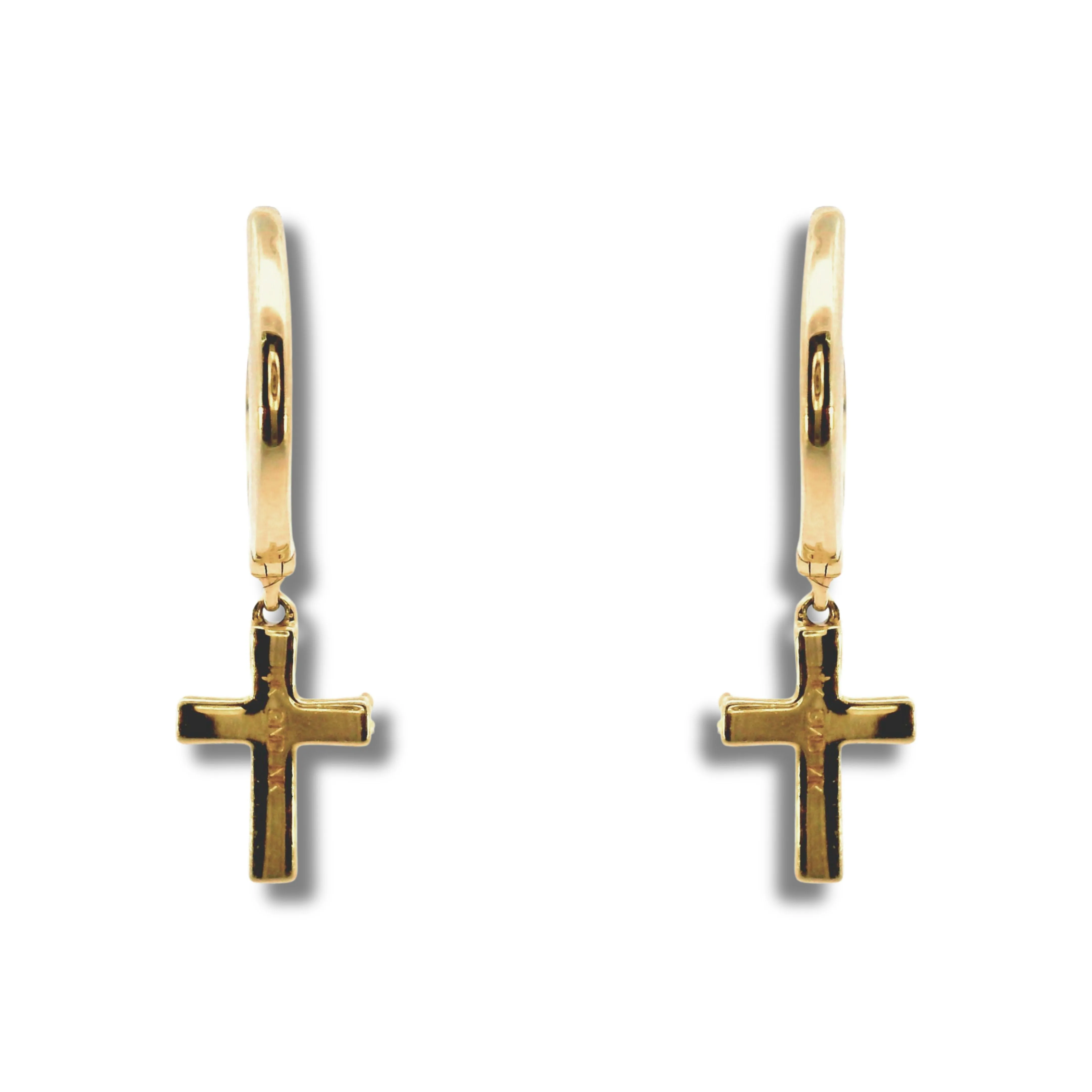 10K Yellow Gold and Diamond Hoop Earrings with Cross Charm