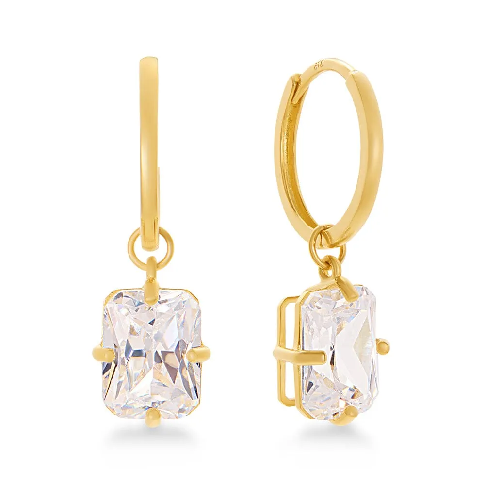 10mm Drop Hoop Earrings with Cubic Zirconia in 9ct Yellow Gold