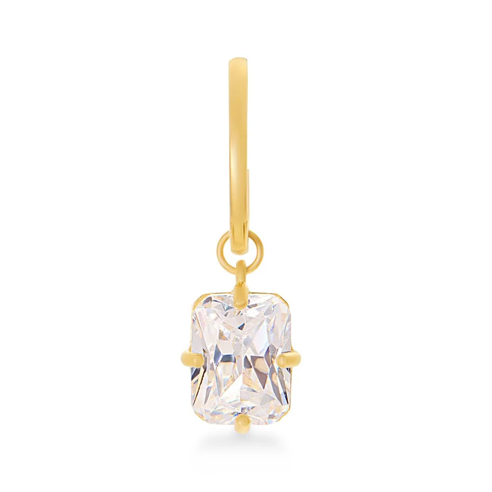 10mm Drop Hoop Earrings with Cubic Zirconia in 9ct Yellow Gold