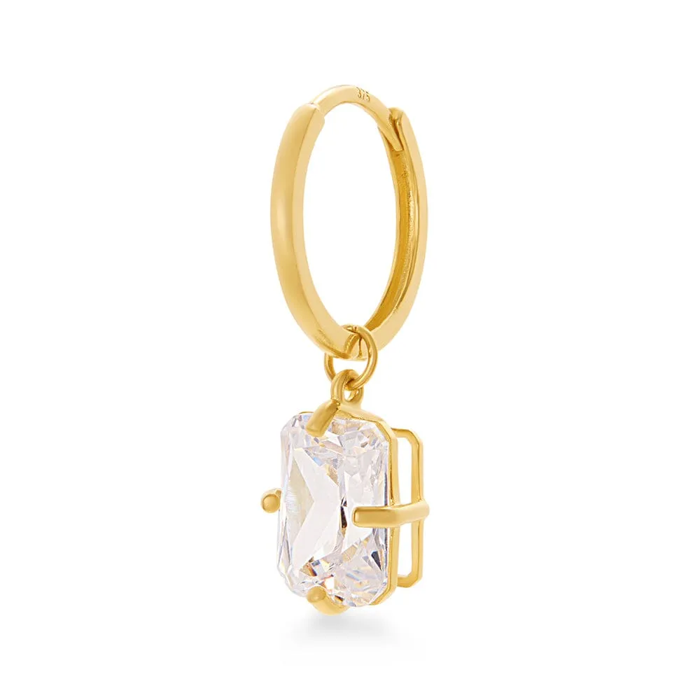 10mm Drop Hoop Earrings with Cubic Zirconia in 9ct Yellow Gold