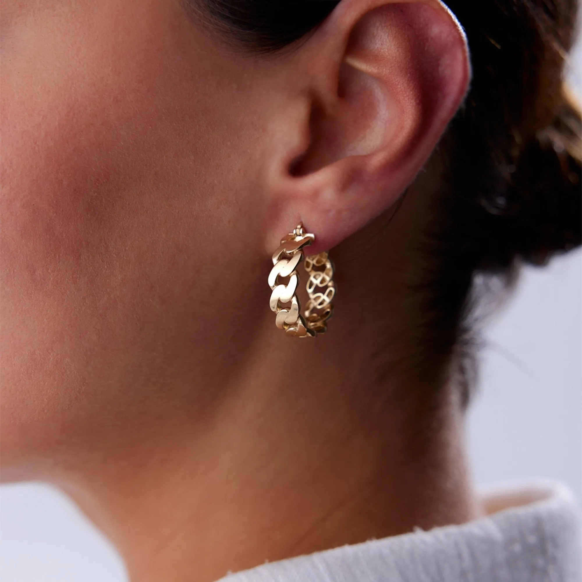 14k Gold Miami Cuban Hoop Earrings