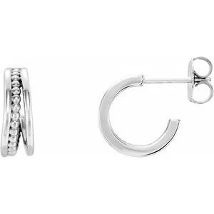 14K White Beaded Hoop Earrings