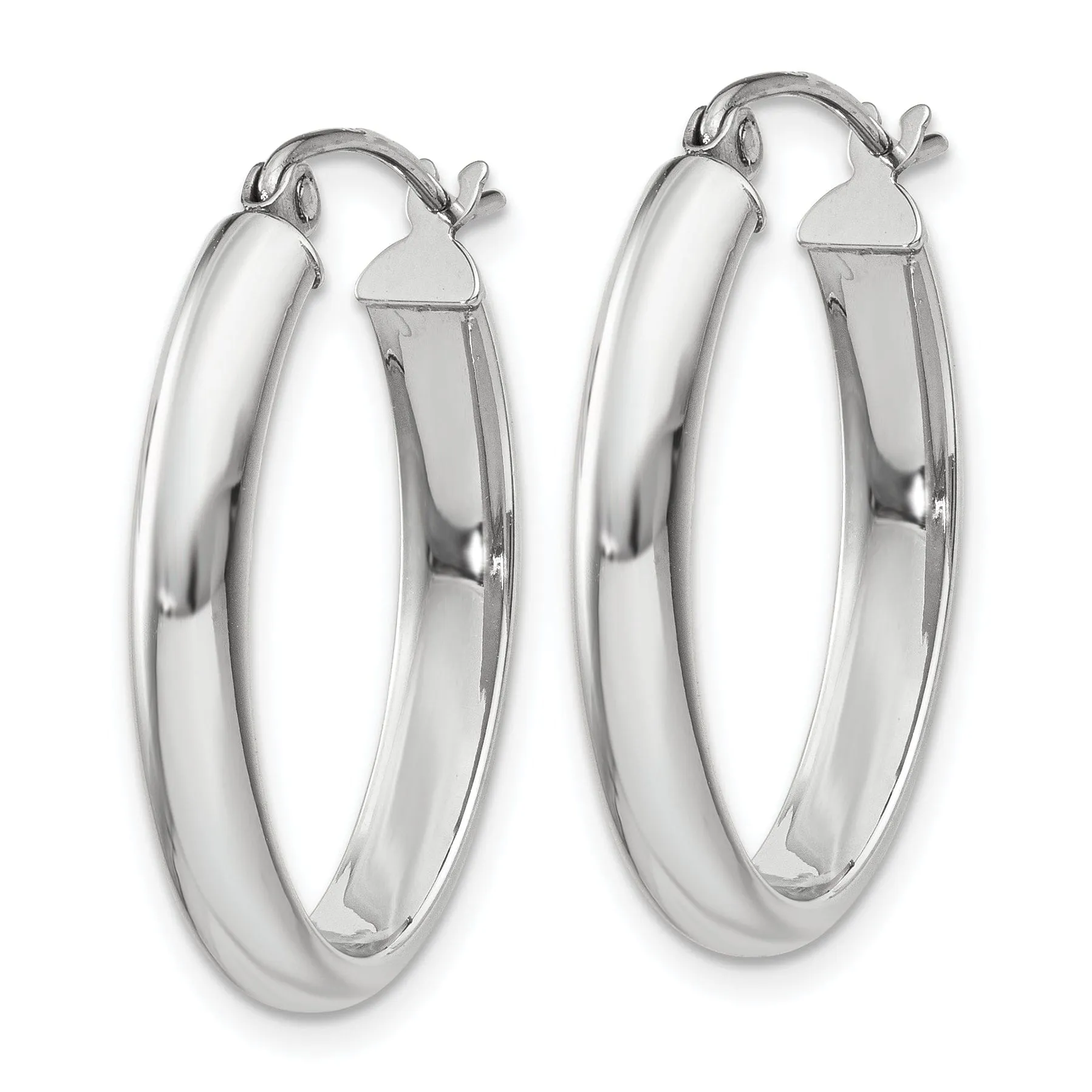 14k White Gold 3.75MM Oval Tube Hoop Earrings