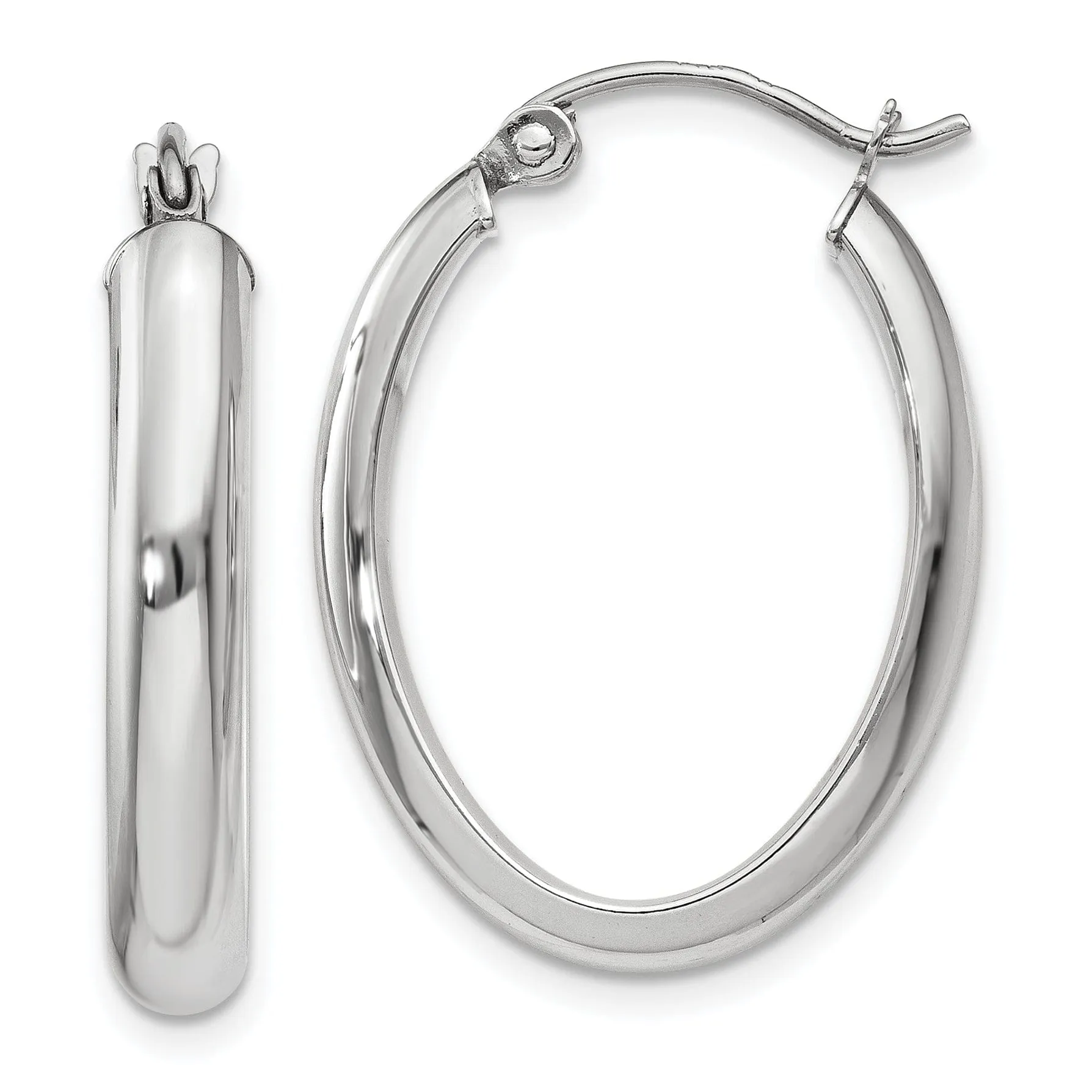 14k White Gold 3.75MM Oval Tube Hoop Earrings