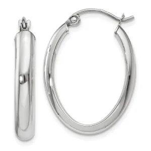 14k White Gold 3.75MM Oval Tube Hoop Earrings