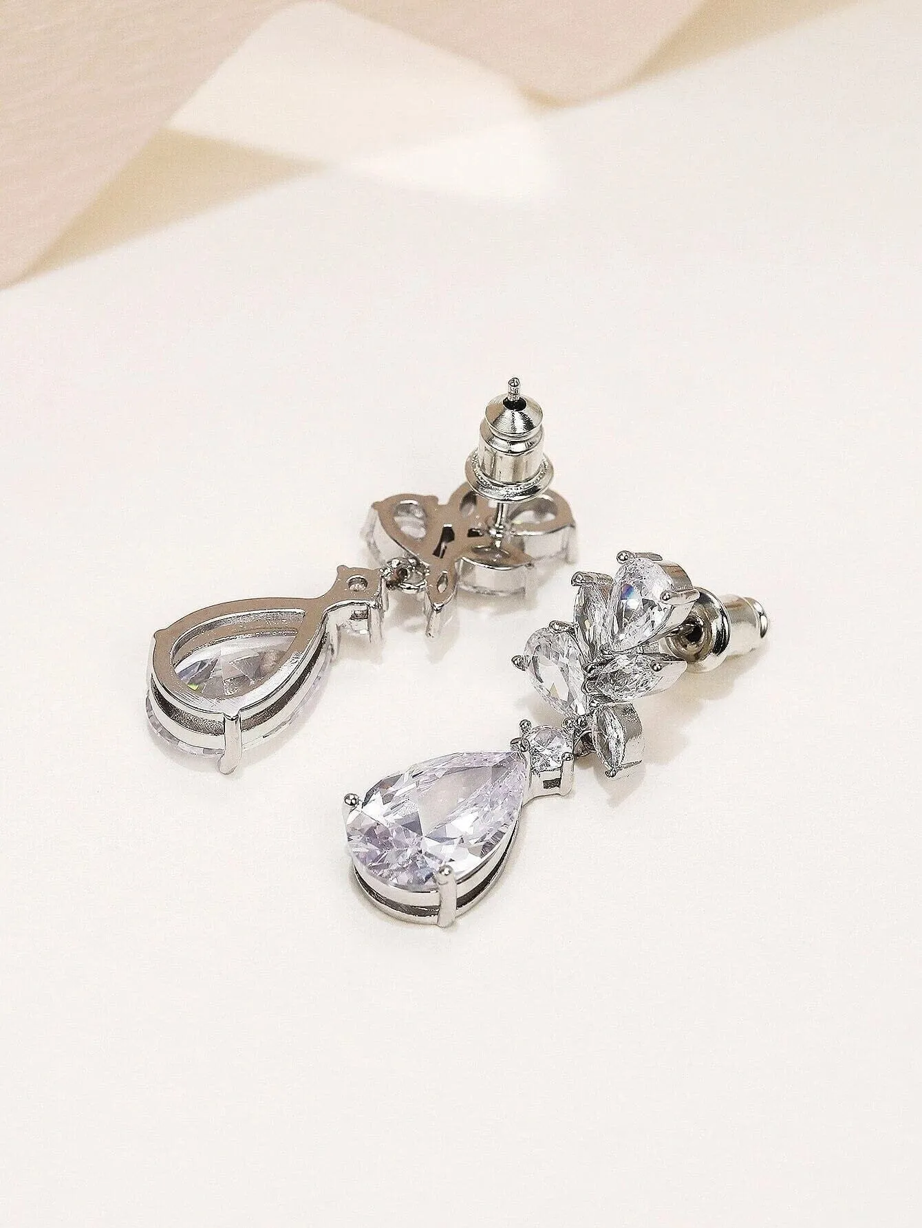 14K White Gold Crystal Teardrop Earrings, CZ Diamond Crystal Bridal Studs, Wedding Bridesmaid Crystal Earrings