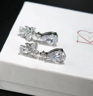 14K White Gold Crystal Teardrop Earrings, CZ Diamond Crystal Bridal Studs, Wedding Bridesmaid Crystal Earrings