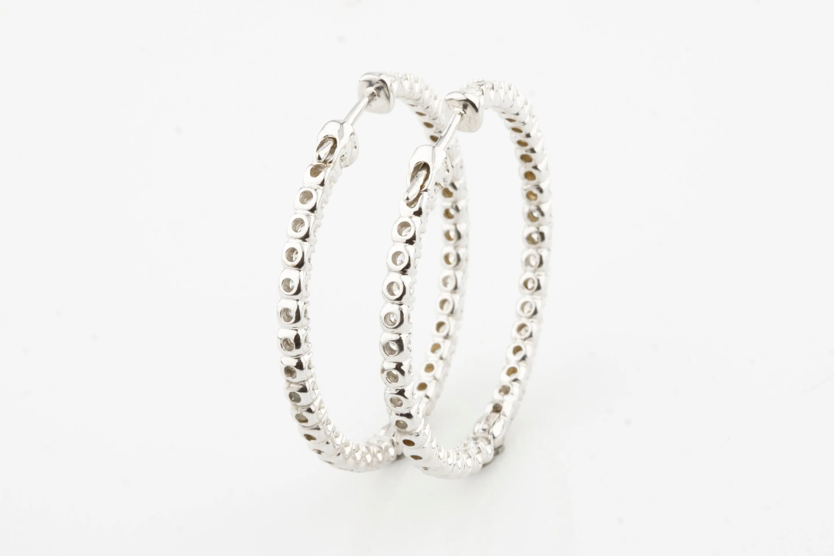 14k White Gold Diamond Hoop Earrings 36 mm Diameter TDW = 3.20 ct