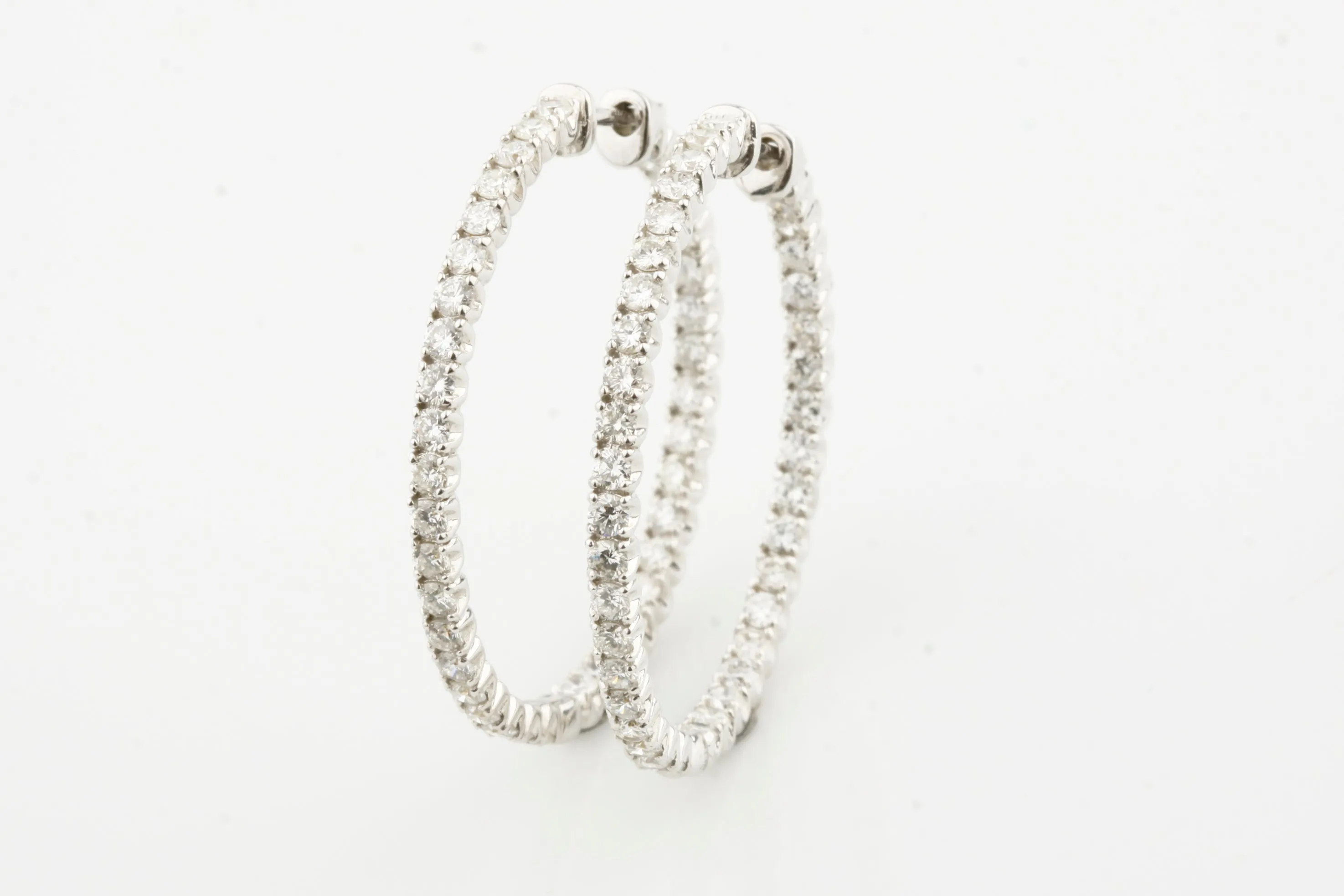 14k White Gold Diamond Hoop Earrings 36 mm Diameter TDW = 3.20 ct