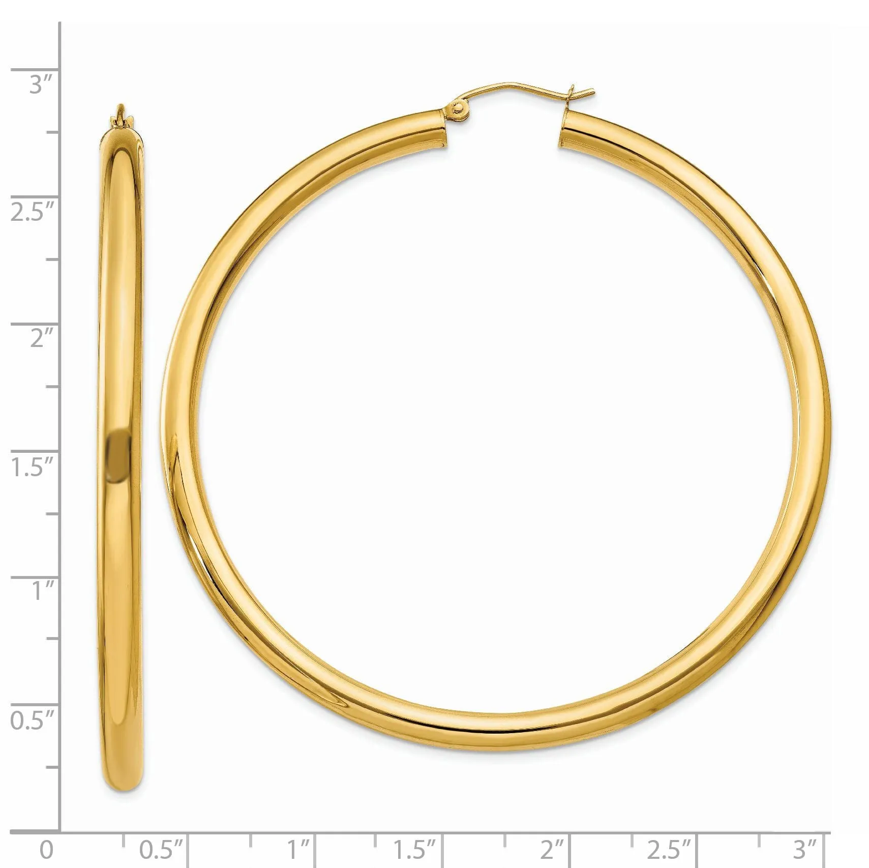 14k Yellow Gold 4MM x 65MM Tube Hoop Earrings