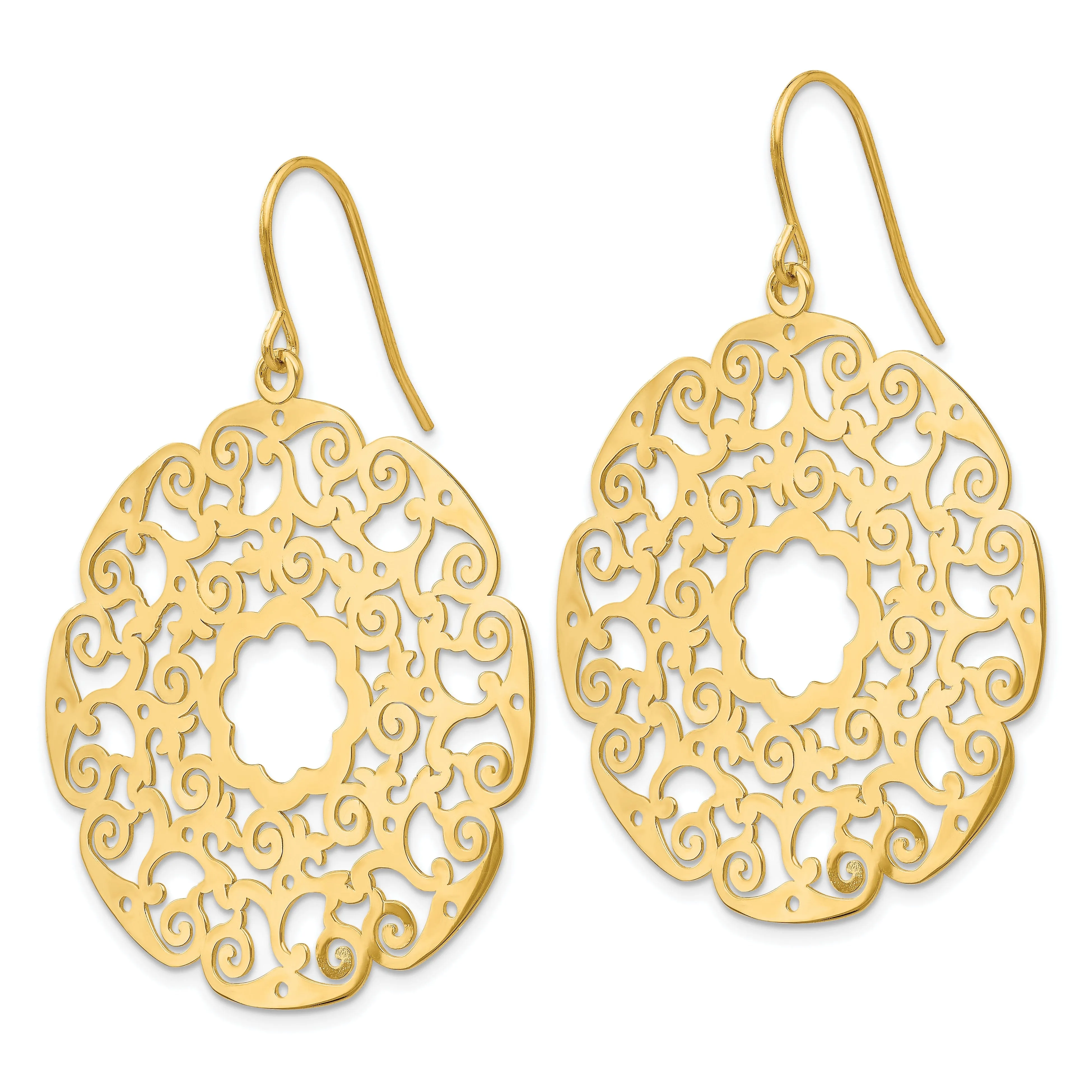 14k Yellow Gold Fancy Lace Filigree Dangle Earring
