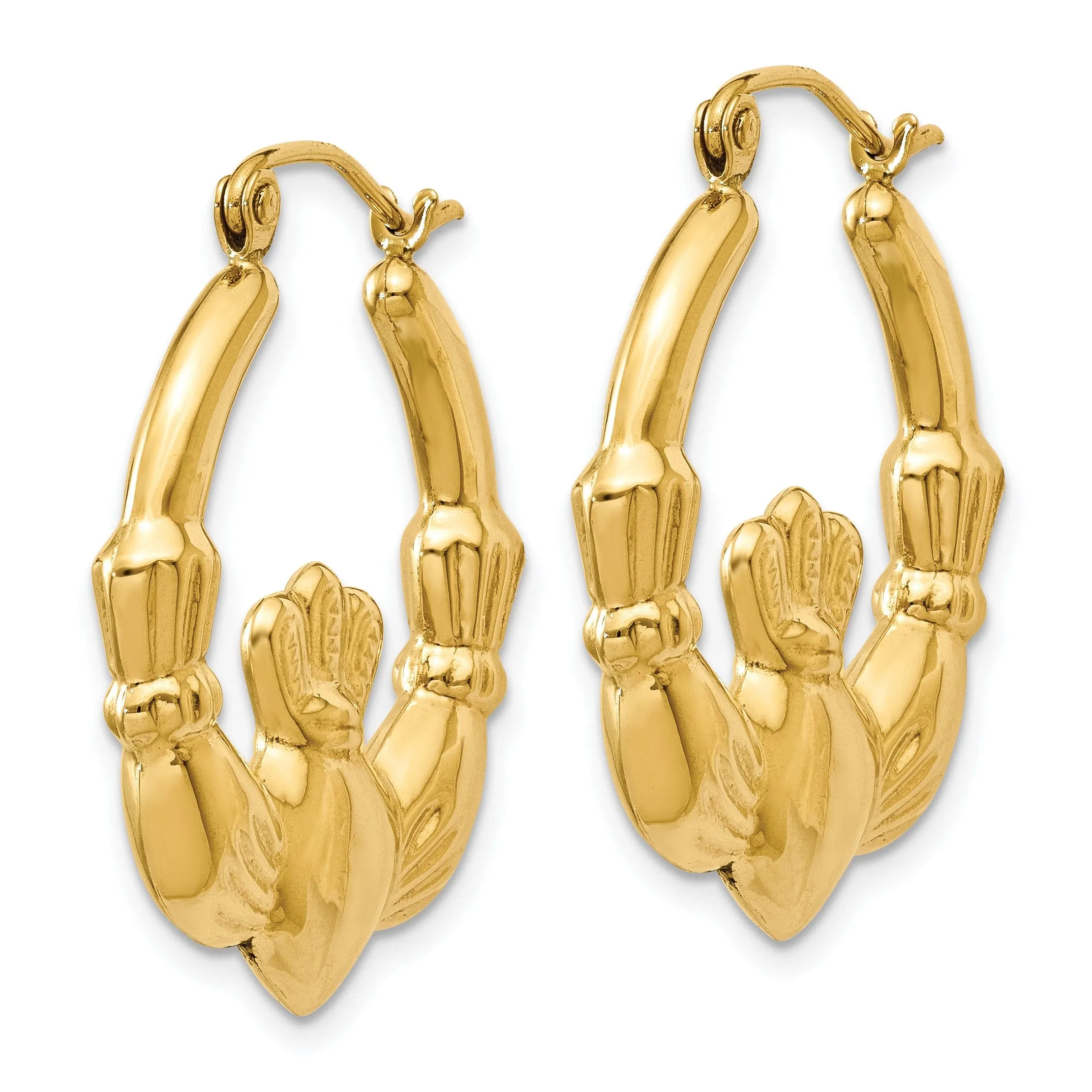 14k Yellow Gold Polished Claddagh Hoop Earrings