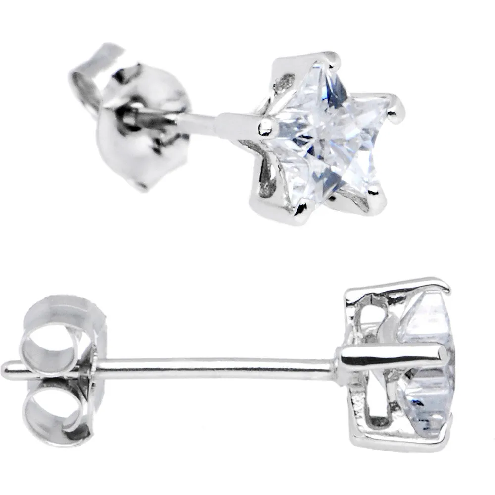 14kt White Gold .23ct Basket Set Star CZ Stud Earrings