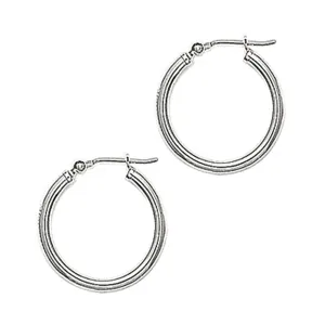 14KT White Gold 2mm 3/4 Inch Hoop Earrings