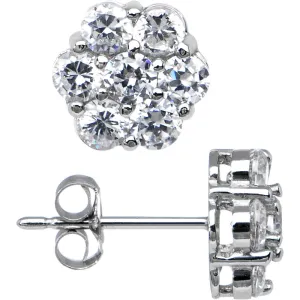 14kt White Gold 9mm CZ Flower Stud Earrings