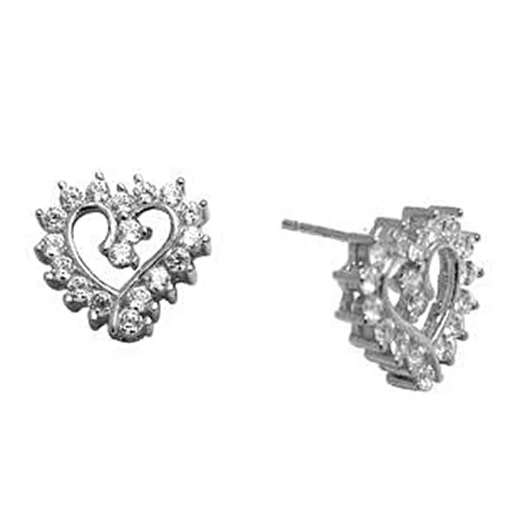14kt White Gold CZ Hollow Heart Stud Earrings 10mm