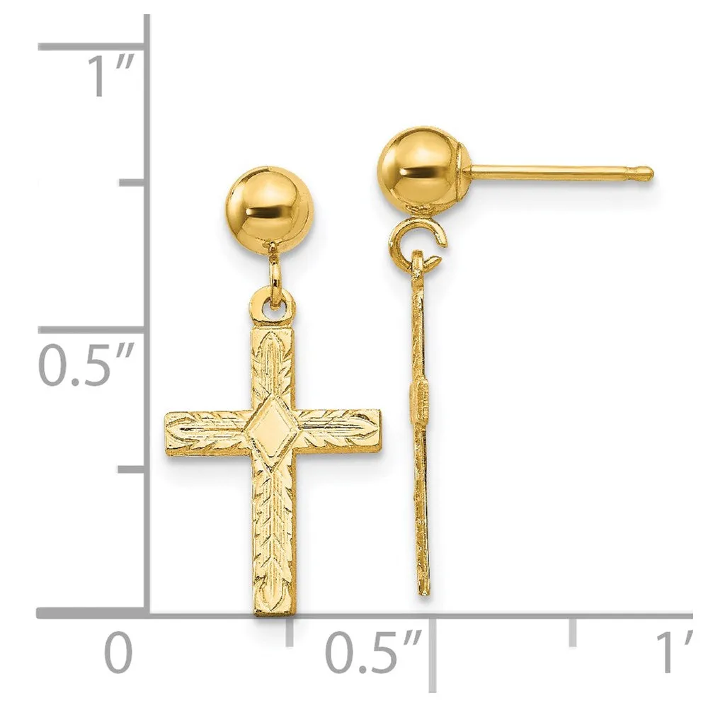 14KT Yellow Gold 21X10MM Drop & Dangle Cross Earrings