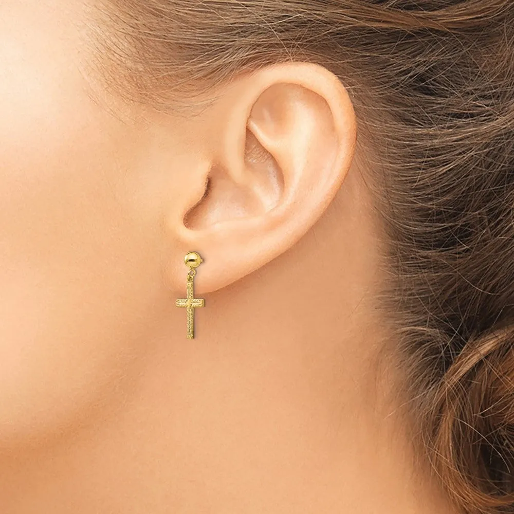 14KT Yellow Gold 21X10MM Drop & Dangle Cross Earrings