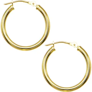 14KT Yellow Gold 2mm 3/4 Inch Hoop Earrings