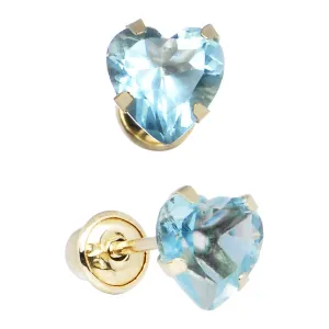 14kt Yellow Gold .47 Carat CZ Heart March Birthstone Earrings