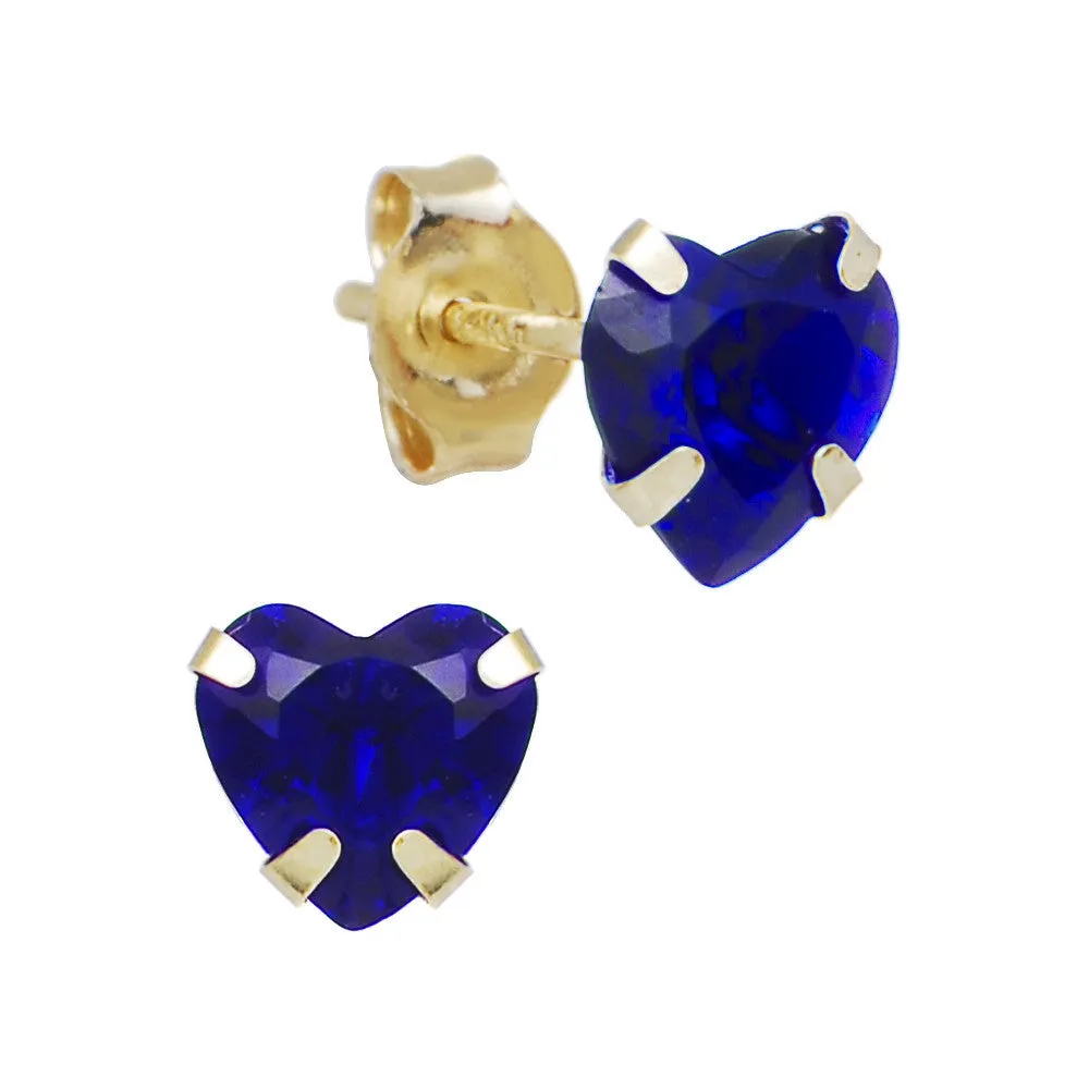 14kt Yellow Gold .47 Carat CZ Heart September Birthstone Earrings