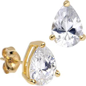 14kt Yellow Gold .47ct Basket Set Pear CZ Stud Earrings