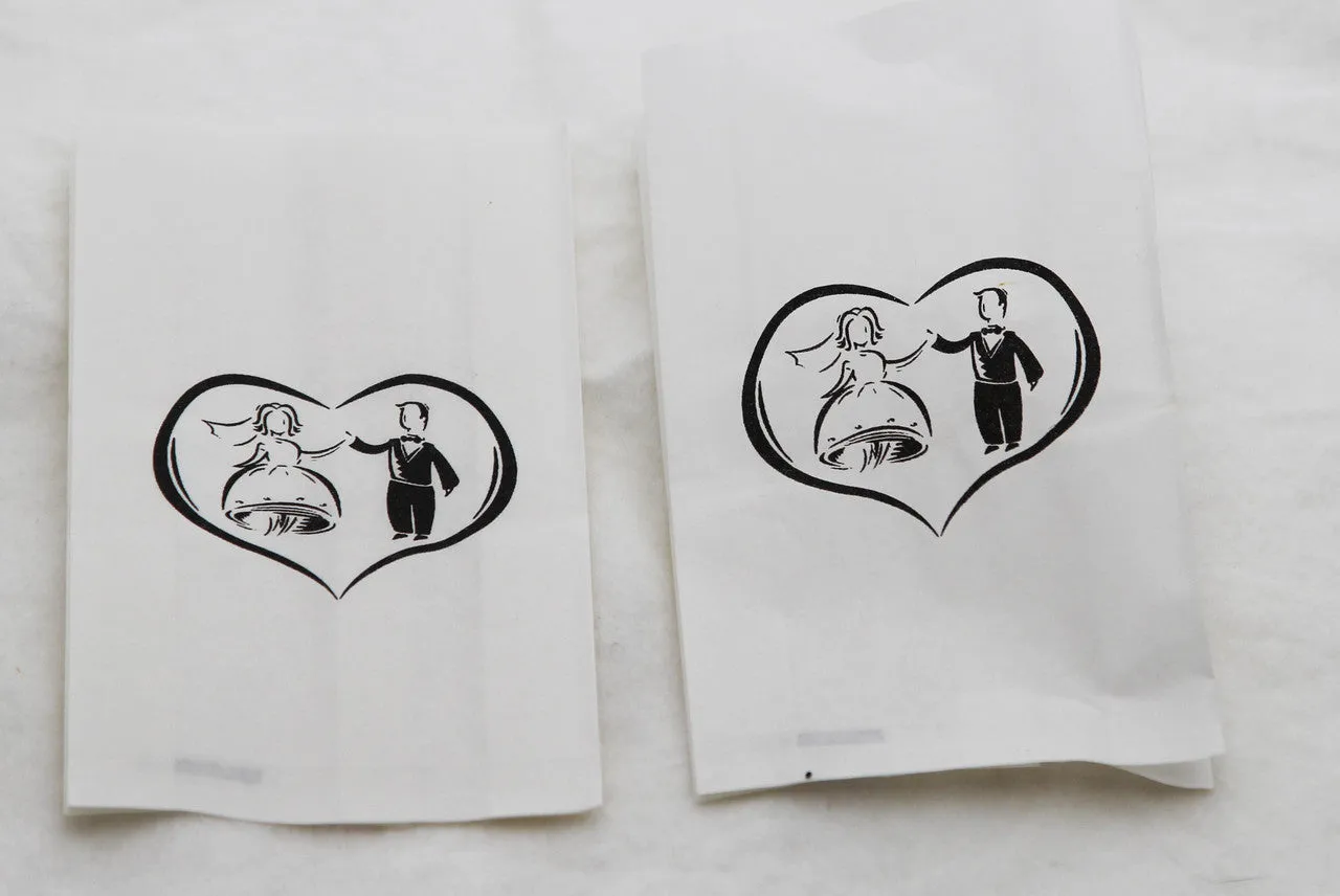 150 Pack Wedding Cake Bags Greaseproof Wax Paper Slice Take Home Favour Bride Groom in Heart