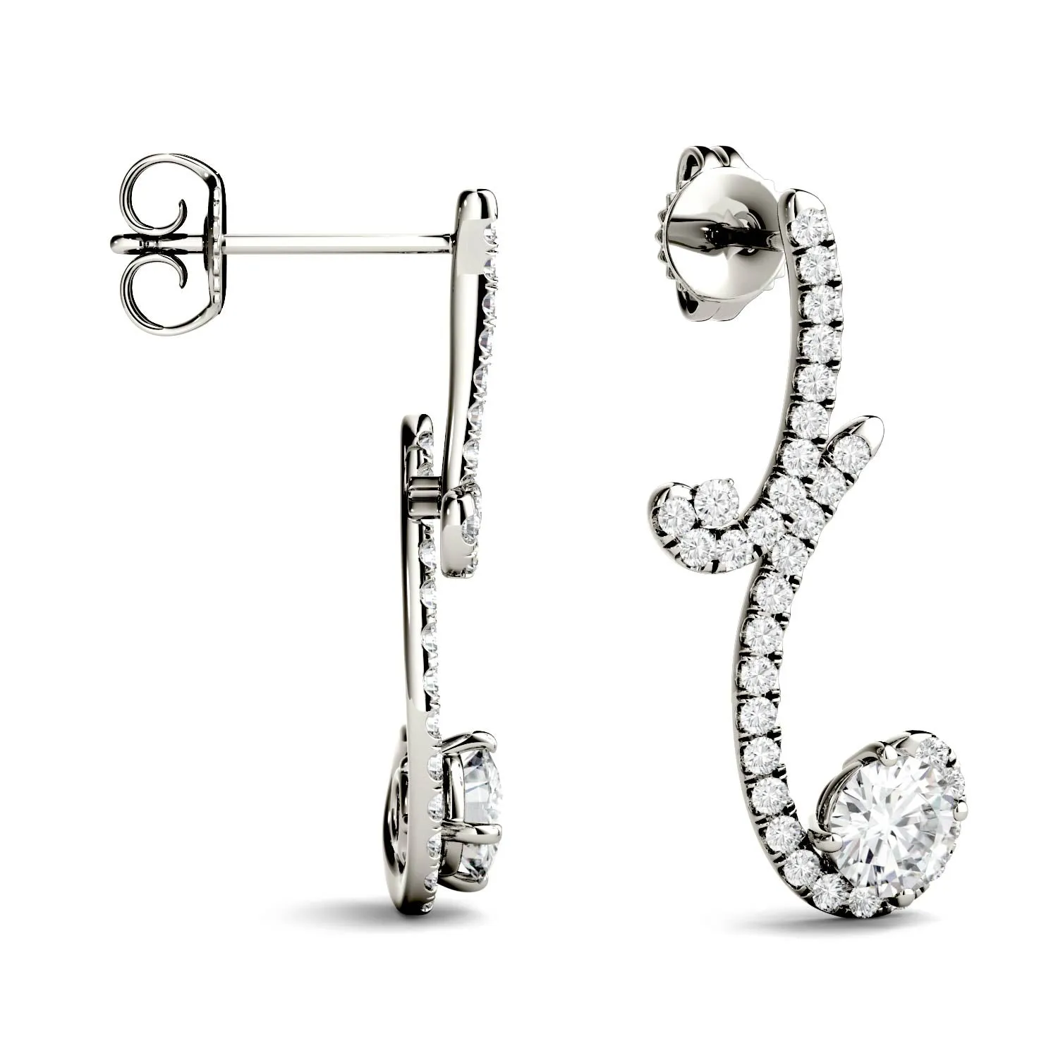 1.67 CTW DEW Moissanite Swirl Drop Earrings in 14K White Gold