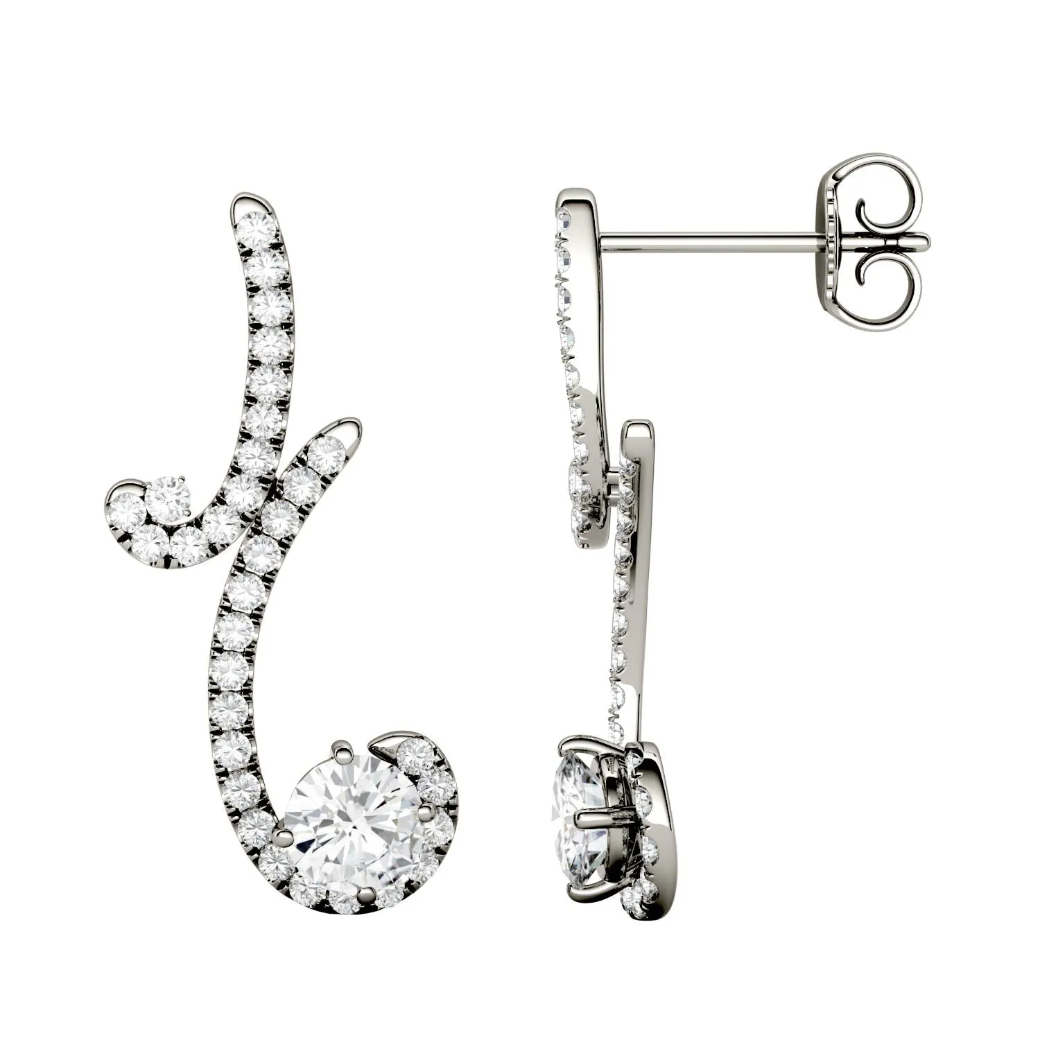 1.67 CTW DEW Moissanite Swirl Drop Earrings in 14K White Gold