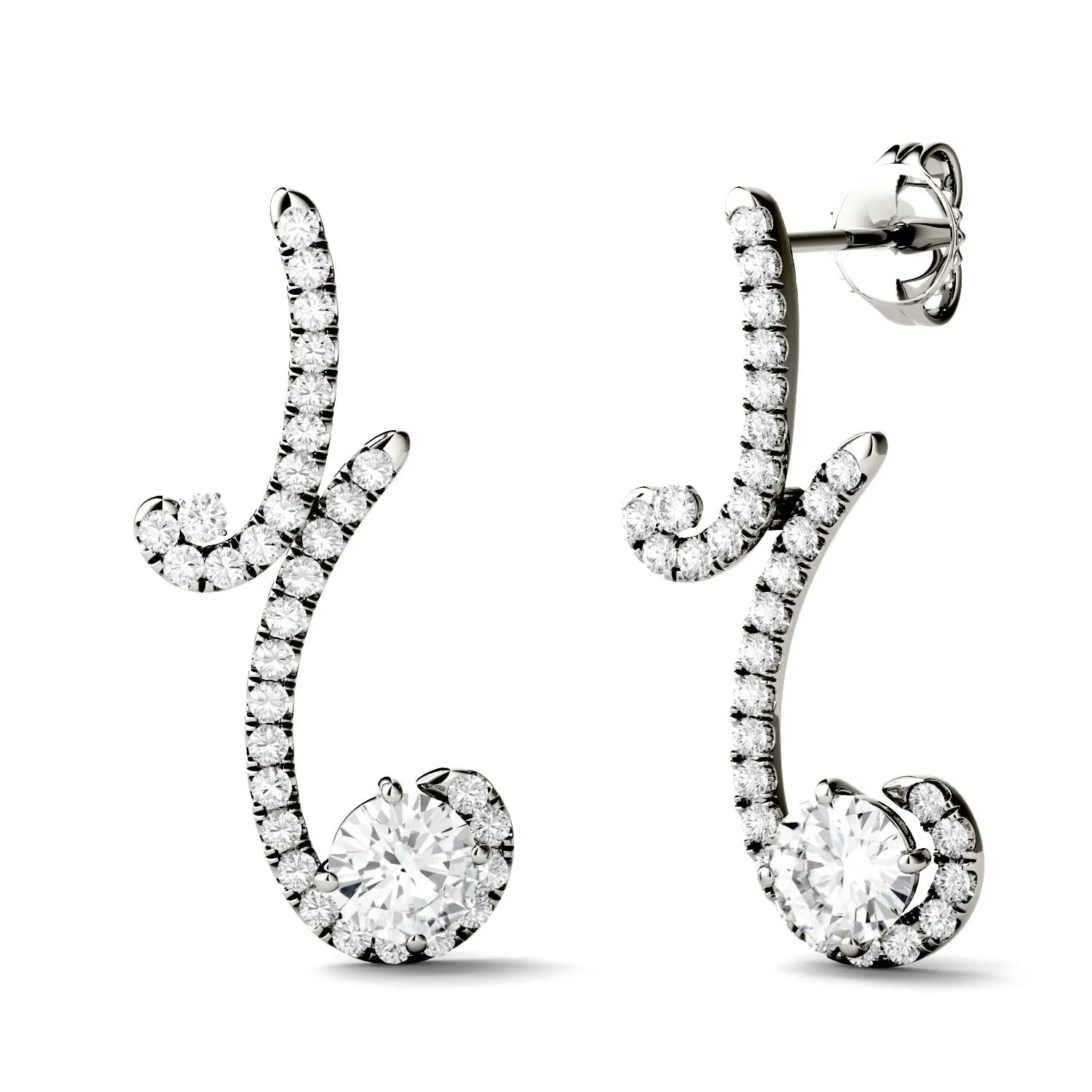 1.67 CTW DEW Moissanite Swirl Drop Earrings in 14K White Gold