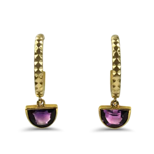1870 Collection Estate 14K Yellow Gold Amethyst Half-Moon Drop Hoop Earrings