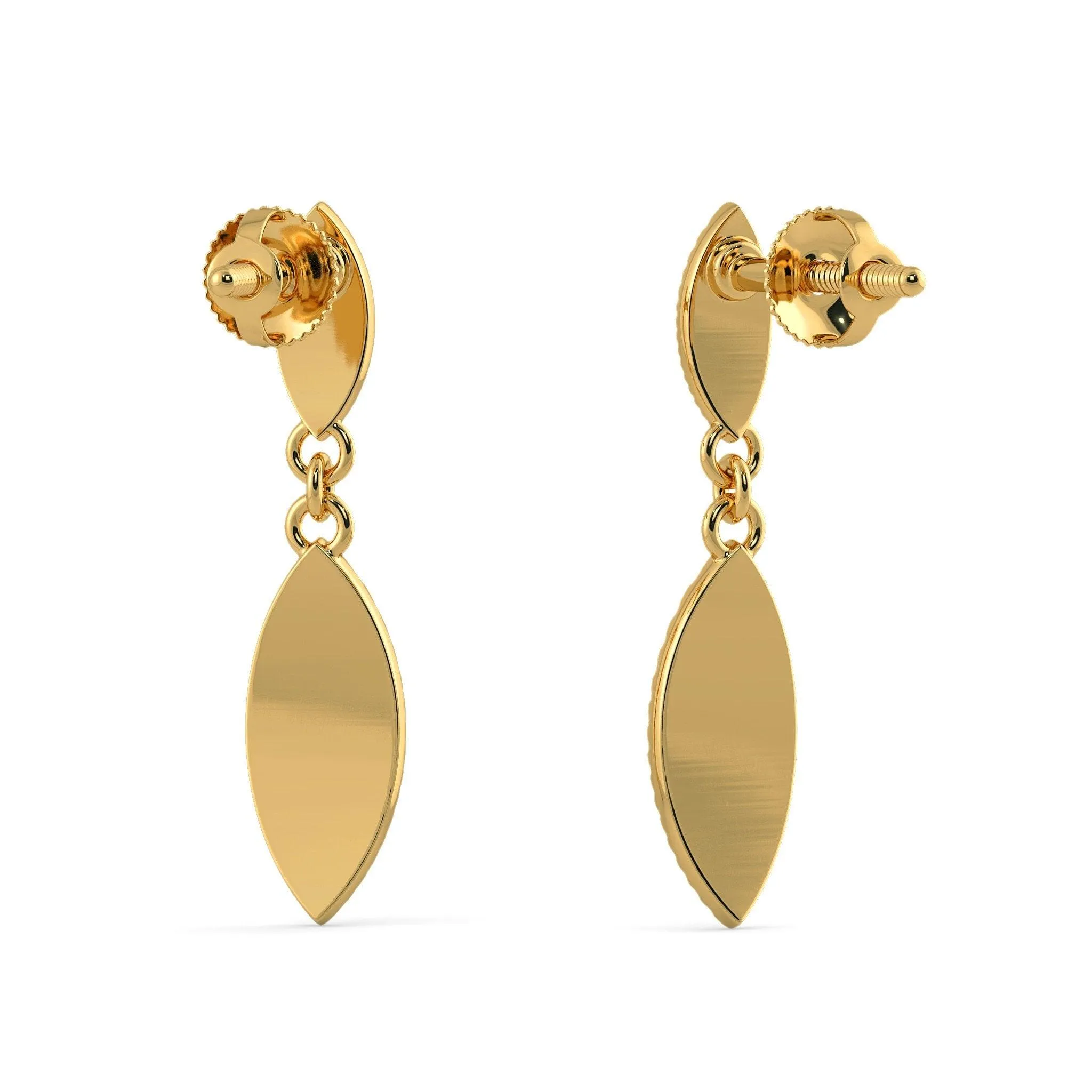 18k Solid Yellow Gold Handmade Leaf Drop Earrings, Leaf Earrings, Gold Earrings