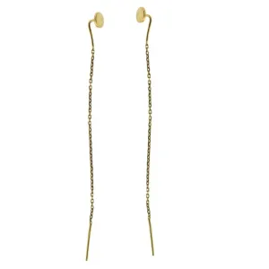 18k Yellow Gold Round Button Thread Dangle Earrings