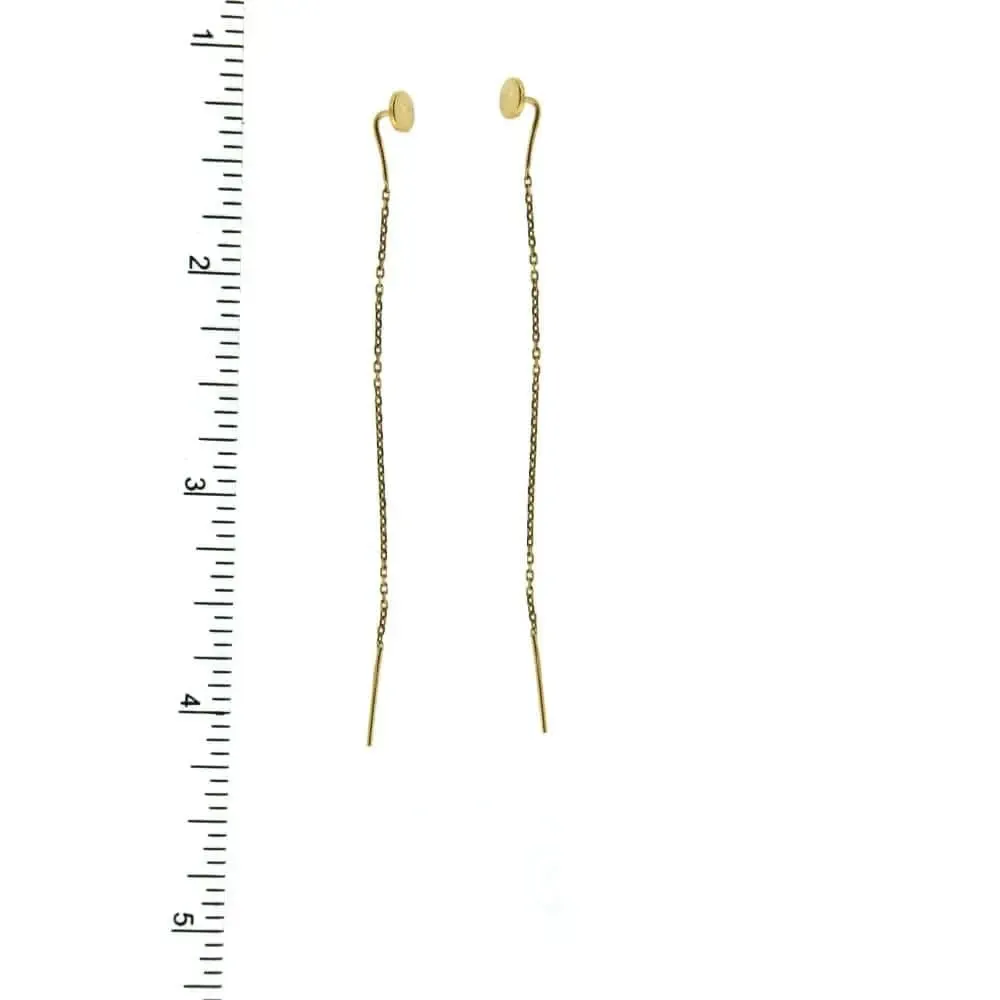18k Yellow Gold Round Button Thread Dangle Earrings