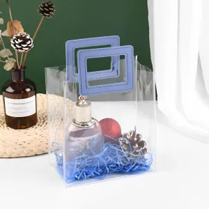 19x18x10cm |  Clear Transparent Handbag with Grey Square Handles – Stylish | Versatile Pack of 6