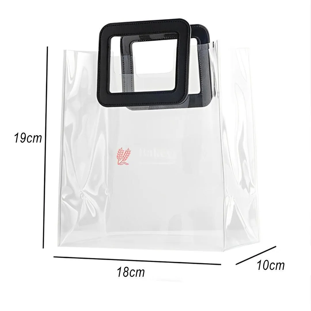 19x18x10cm |  Clear Transparent Handbag with Grey Square Handles – Stylish | Versatile Pack of 6