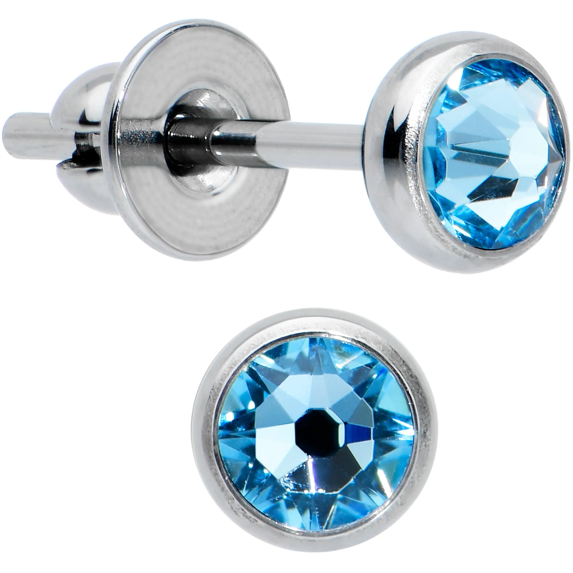 20 Gauge Blue Gem ASTM F-136 Implant Grade Titanium Post 4mm Bezel Stud Earrings