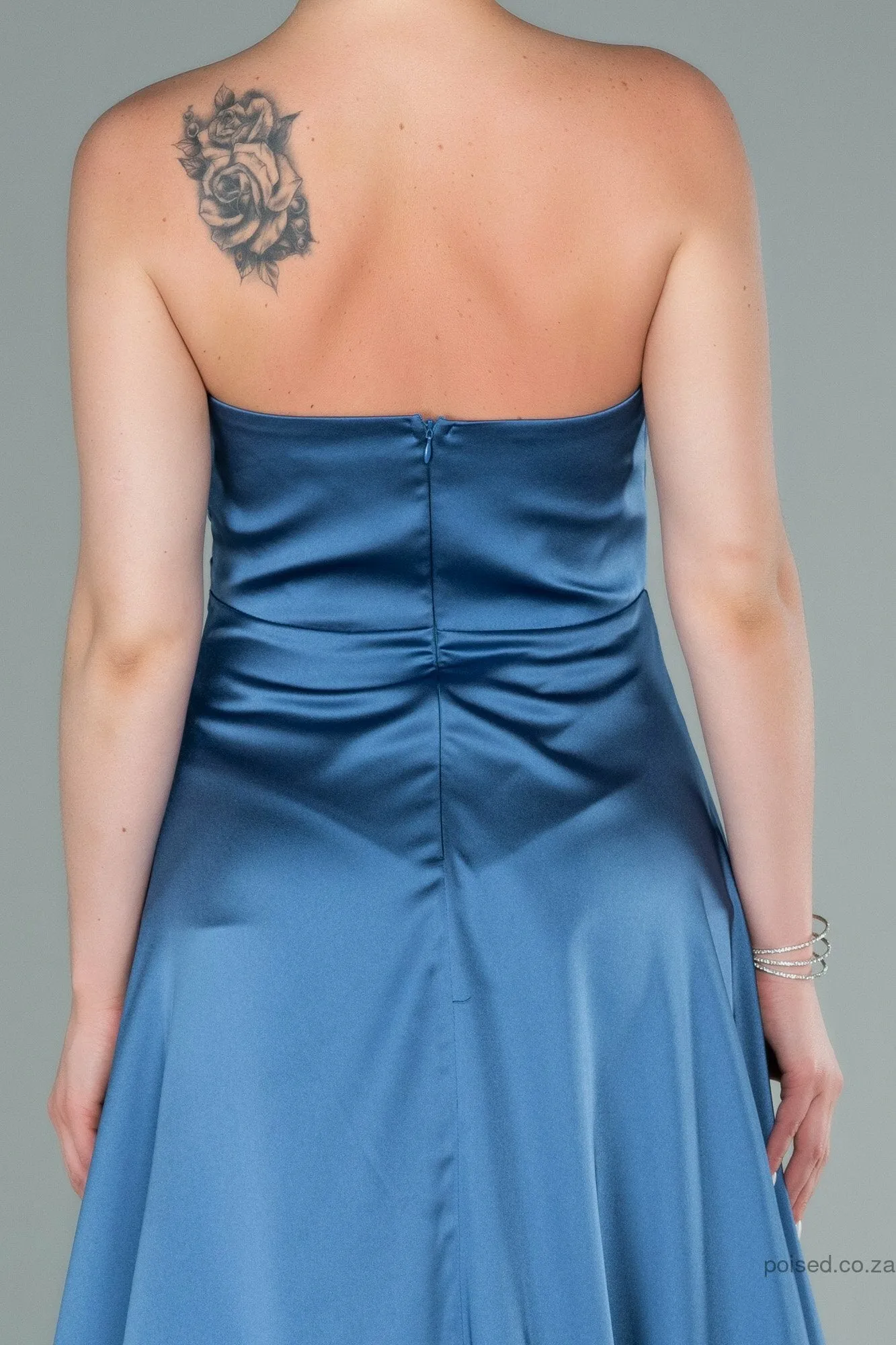 29866 Blue Plain Maxi Strapless Dress